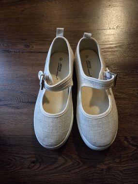 Ardene Cream Mary Jane Canvas Shoes with Buckle